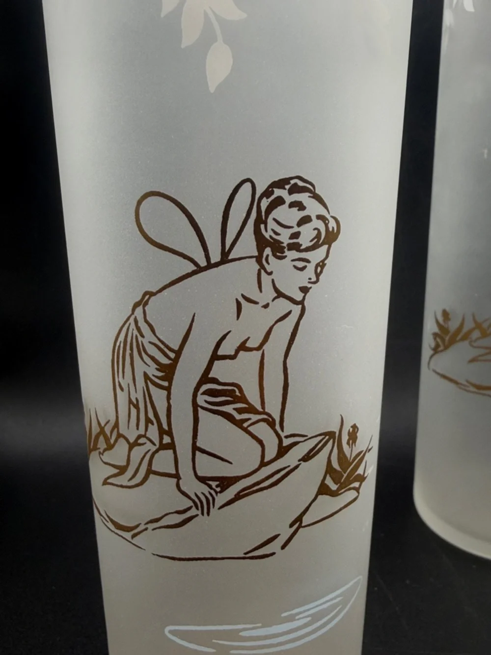 4 Vintage Libbey Fairy Pixie Nymph Frosted Highball Cocktail Glasses Barware